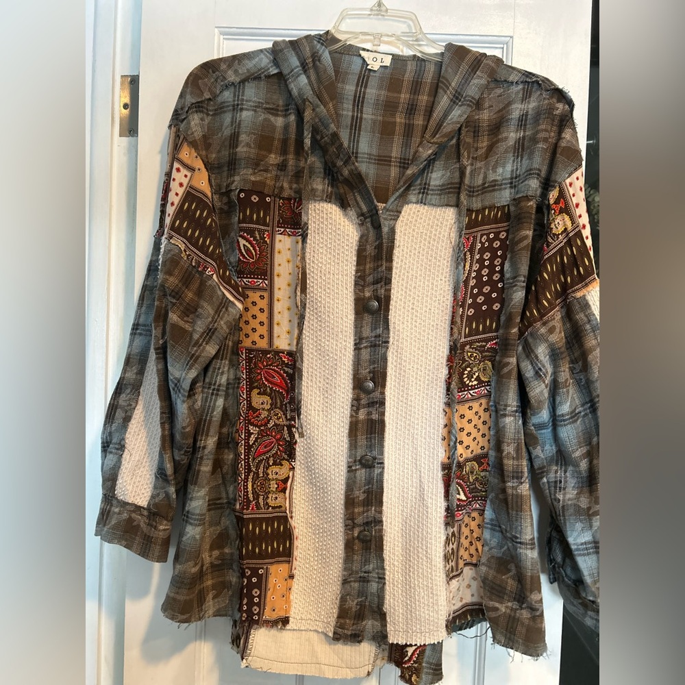 POL flannel patch, thermal button-down Shacket ho… - image 1